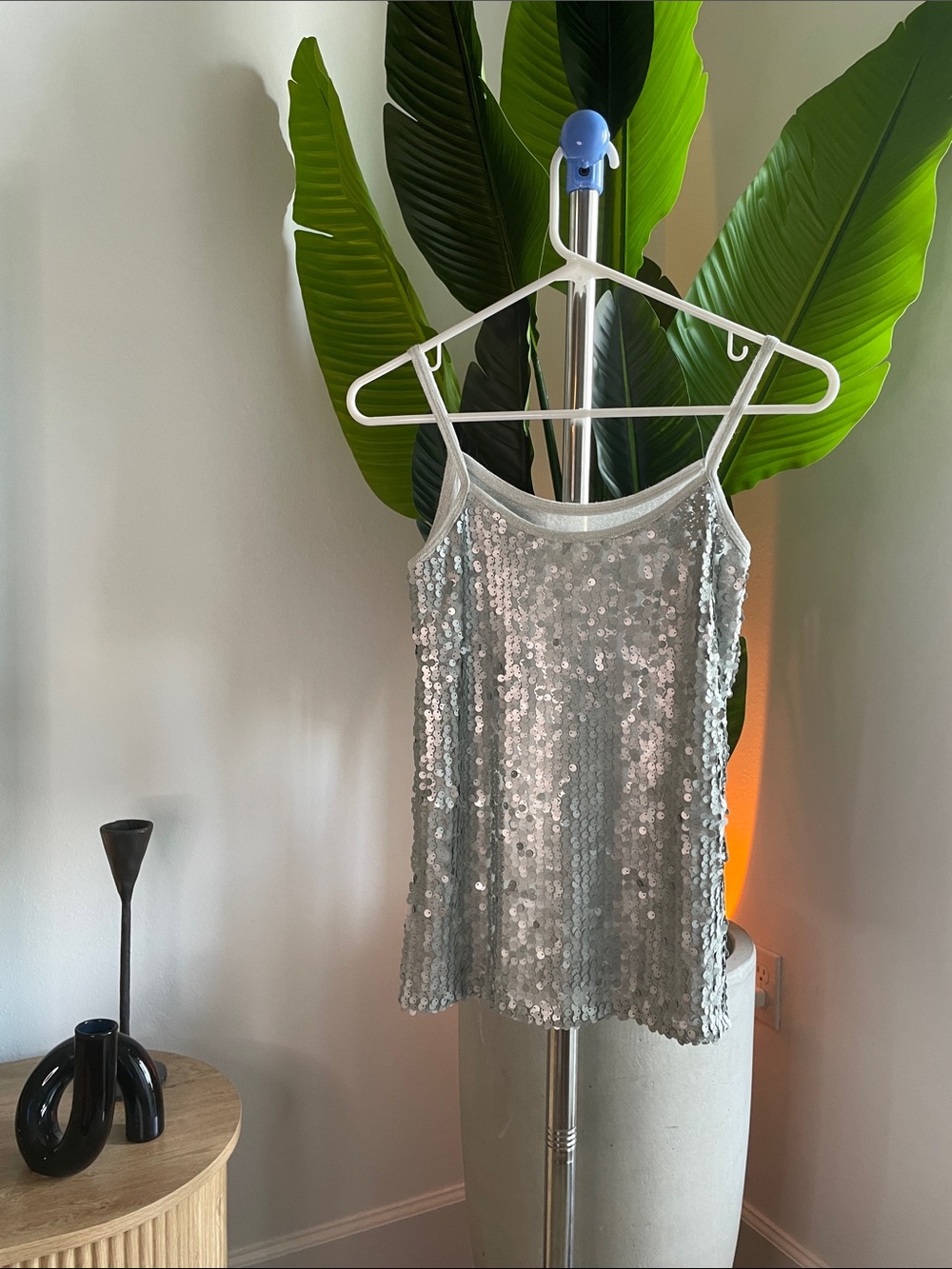 Sequin Camisole Tank Top in Silver